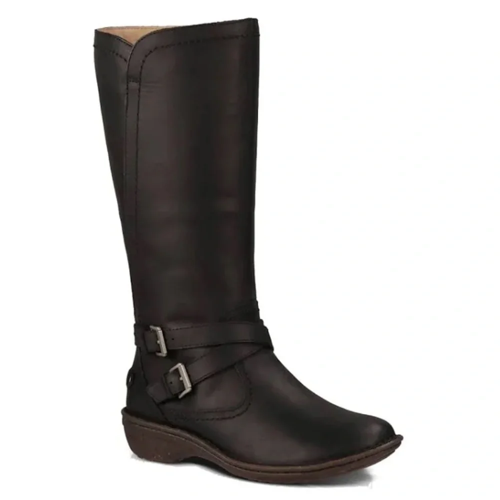 UGG Rosen Tall Black Leather Riding Boots Women’s Size 7 Buckle Zip Winter